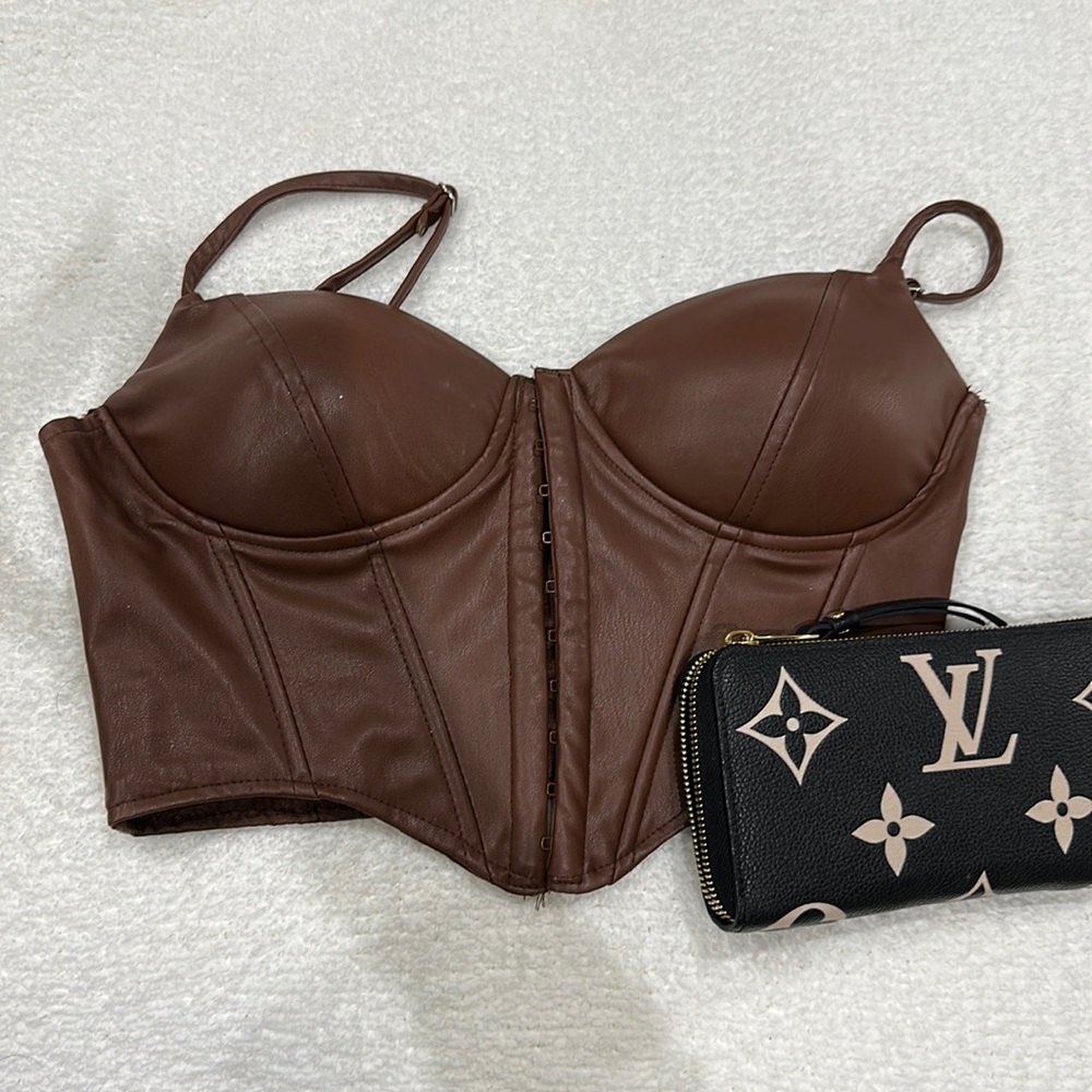 Brown faux leather top